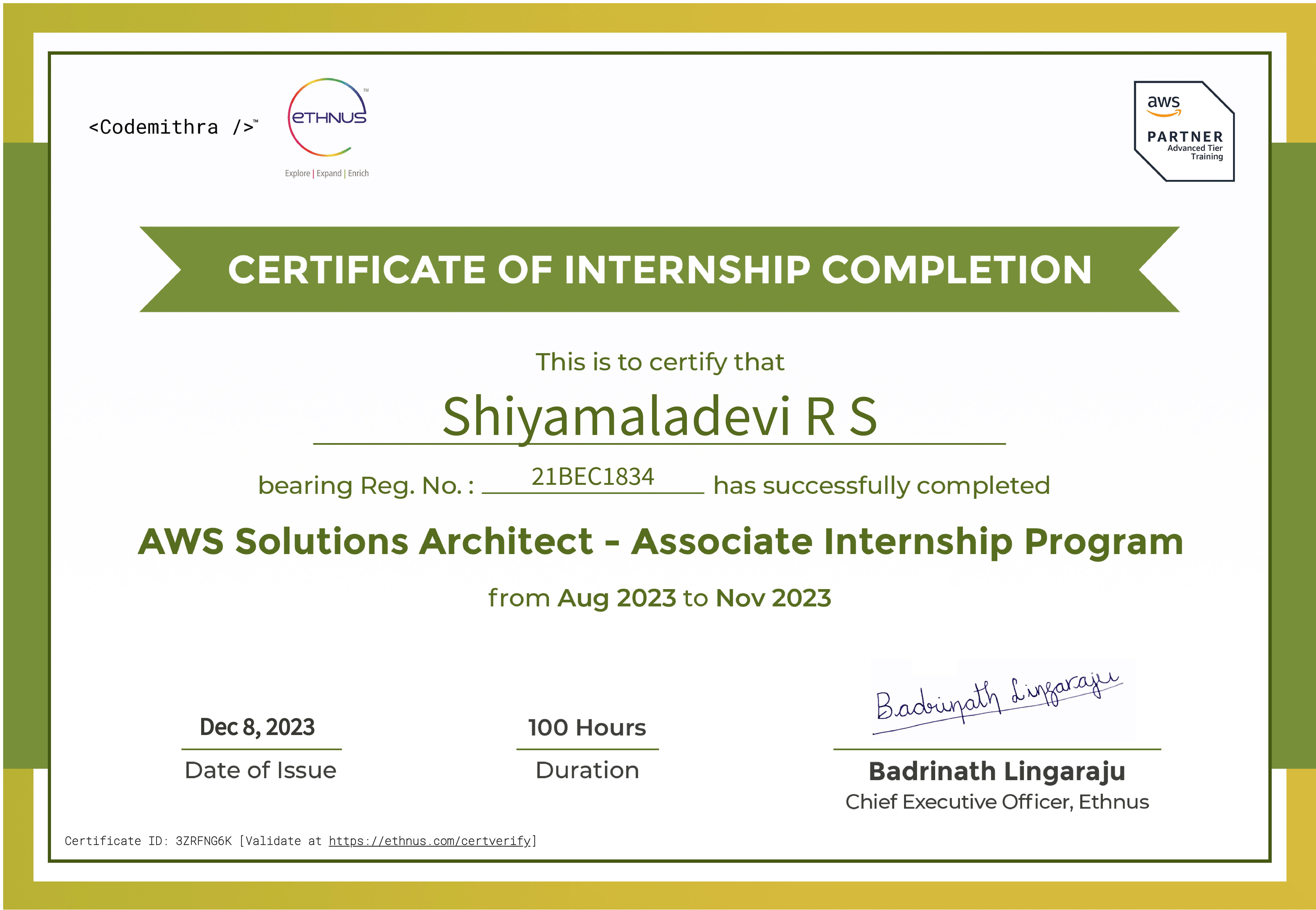 ETHNUS AWS Certificate